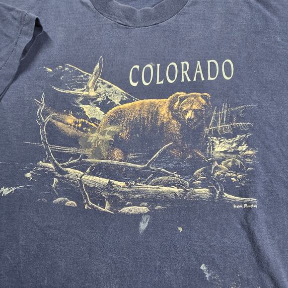 Fruit Of The Loom T Shirt XL Colorado Brown Bear Prairie Mountain VTG Blue READ - Picture 5 of 9